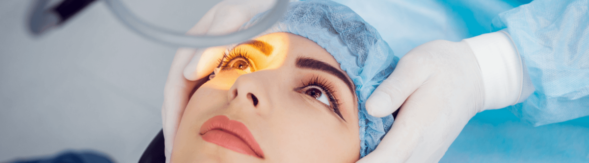 Woman about to undergo cataract eye surgery. 